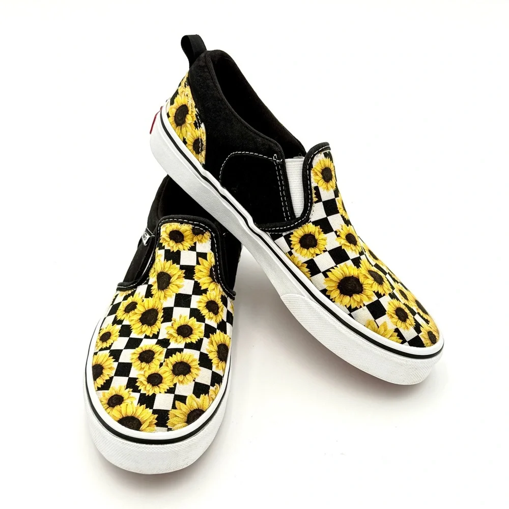 VANS Asher Sunflower Black and White‎ Checkerboard Missy Size 4.5